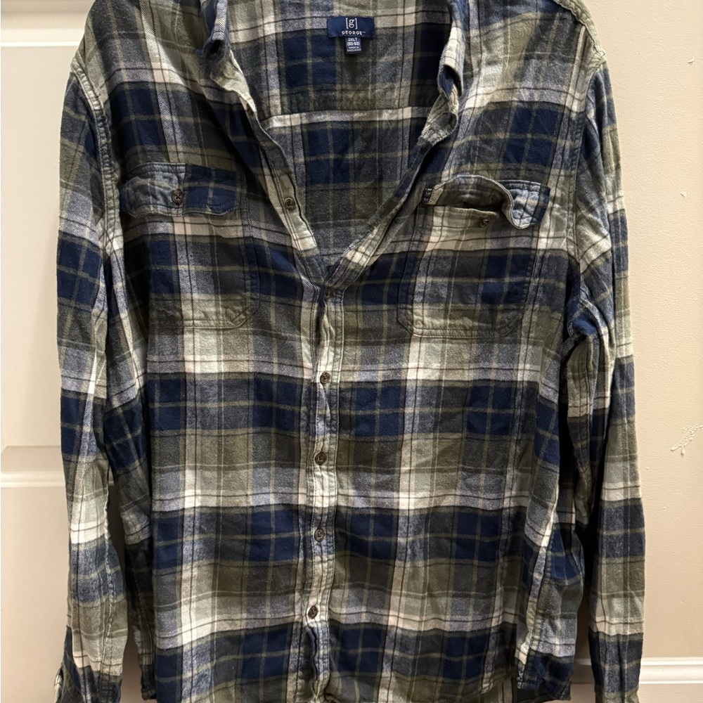 George Casual Plaid Shirt in Blue and Olive